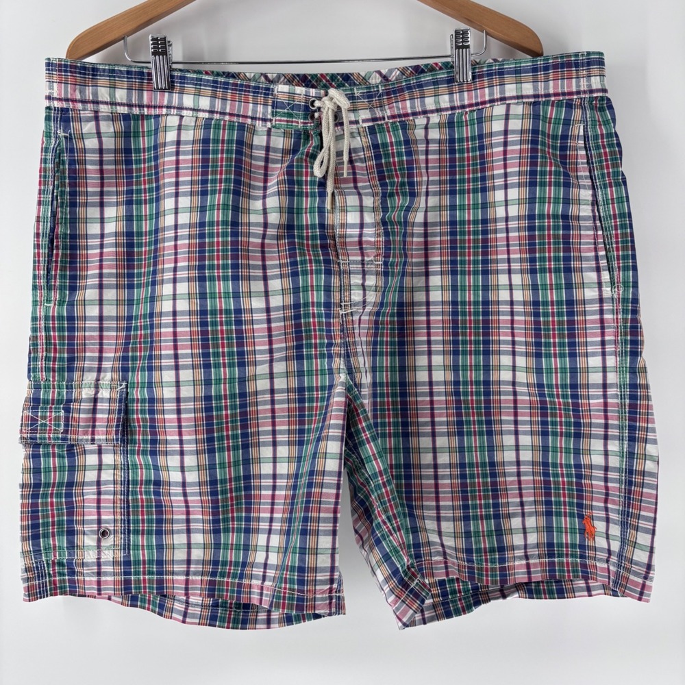 Polo Ralph Lauren Swim‎ Trunks Mens XXL Multi Plaid Cargo Mesh Lined Beachwear